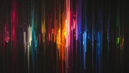 Vertical lines of varying colors span the frame against a dark background