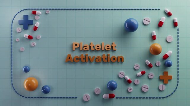 3D medical animation featuring "Platelet Activation" with detailed cellular structures, metabolic pathways, biological mechanisms and scientific visualization for educational, clinical, nutritional 