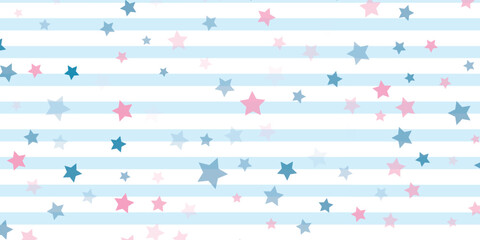 Repeated scattered stars and round dots on uneven striped background. Cute seamless pattern for girls. Endless girly print. Vector illustration. © moh amiruddin