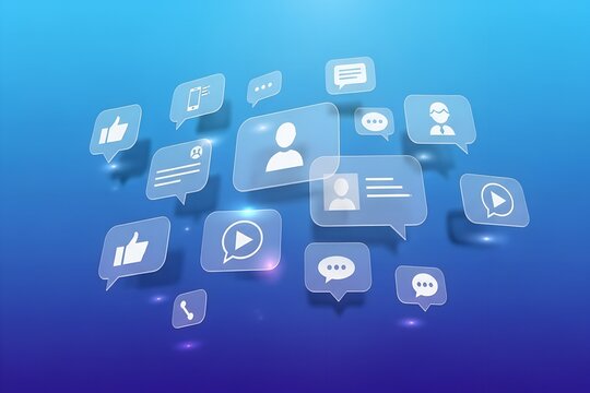 Collection of digital social media icons floating in a 3d space isolated on transparent background - Powered by Adobe