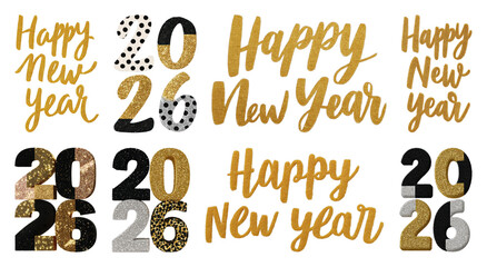 PNG Festive New Year designs glittering element set, transparent background