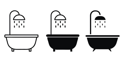Bathtub silhouette vector, Bathtub icon, Bathtub with shower head icon vector