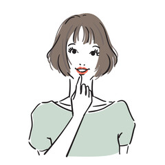 ボブヘアの可愛い女性上半身笑顔