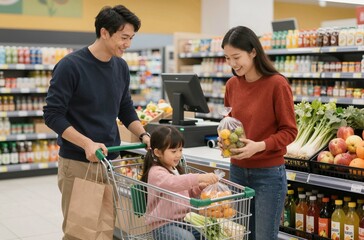 couple shopping in supermarket