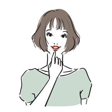 ボブヘアの可愛い女性上半身笑顔