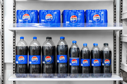 Bangkok, Thailand - December 9, 2025 : Pepsi on the shelf in Supermarket. Pepsi is a carbonated soft drink with a cola flavor, manufactured by PepsiCo.