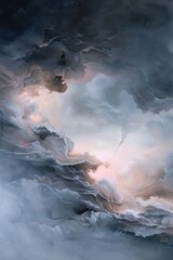 Obraz premium A storm sky filled with swirling clouds shows dynamic movement and changing colors. Thick, textured brushstrokes create depth and interest. The scene captures the energy of a forthcoming storm