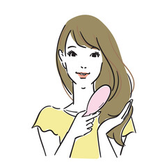 ロングヘアの可愛い女性上半身ヘアケア