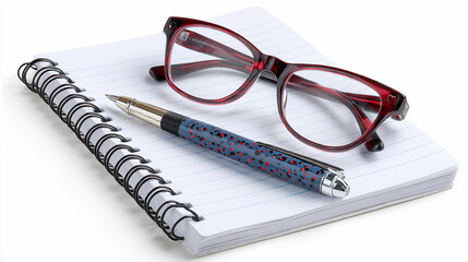 Glasses and pen on a notepad ready for writing notes