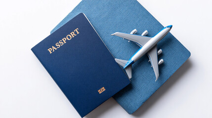 Travel essentials including a passport and model airplane