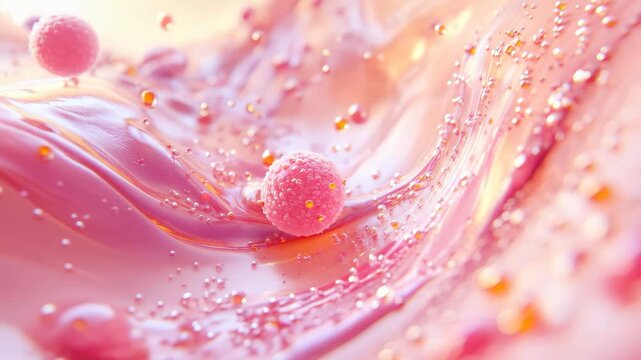 Collagen skin serum enhances skin cell interaction with advanced CGI technology, Collagen skin serum interacting with skin cells CGI