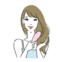 ロングヘアの可愛い女性上半身ヘアケア