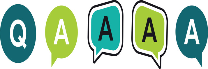 Colorful Q and A speech bubble vector icons for questions, answers, communication, messaging and customer support design
