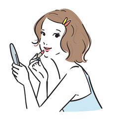 ミディアムヘアの可愛い女性上半身メイク