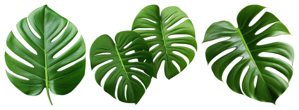 PNG Vibrant tropical monstera leaves, element set on transparent background - Powered by Adobe
