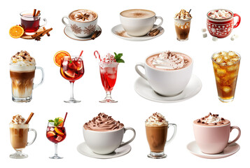 PNG Assorted hot and cold beverages, element set on transparent background