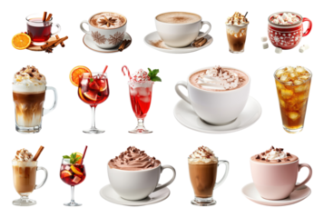 PNG Assorted hot and cold beverages, element set on transparent background