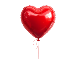 Shiny red heart foil balloon for valentines day, anniversary, romance, love, and celebration concepts. isolated on transparent background