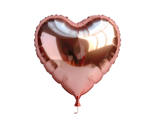 Rose gold metallic foil heart balloon with reflective surface, celebration and love concept, isolated graphic element. isolated on transparent background