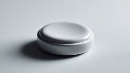Blank grey button in a clean studio setup, detailed macro view
