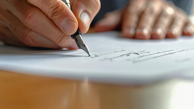 Inkwell and Accord: An individual carefully pens an agreement with a classic ink pen, imbuing the scene with a sense of formality, authenticity, and enduring commitment.
