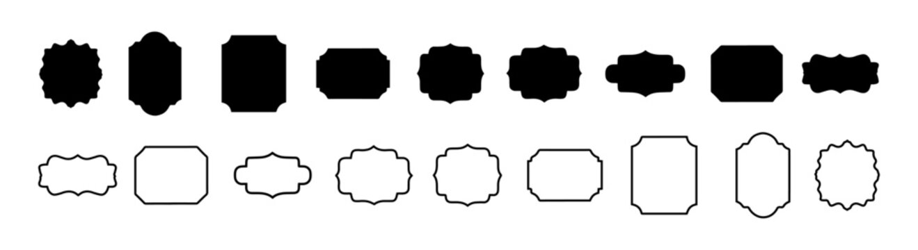 Vintage frames set isolated on white background. Silhouette and outline decorative frame. Vector illustration