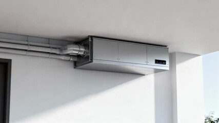 Medium shot of residential heat recovery ventilation unit installed in a modern home enhancing energy efficiency and indoor air quality