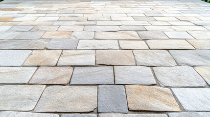 Sunlit stone paving smooth ornamental street pattern warm neutral tones