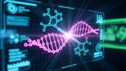 Digital DNA Helix Analysis on Futuristic Screen