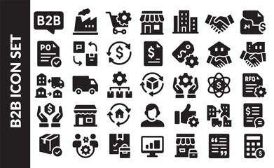 B2B Corporate and Supply Chain Management Vector Icon Set