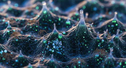 Molecular Network of Glowing Filaments and Dots