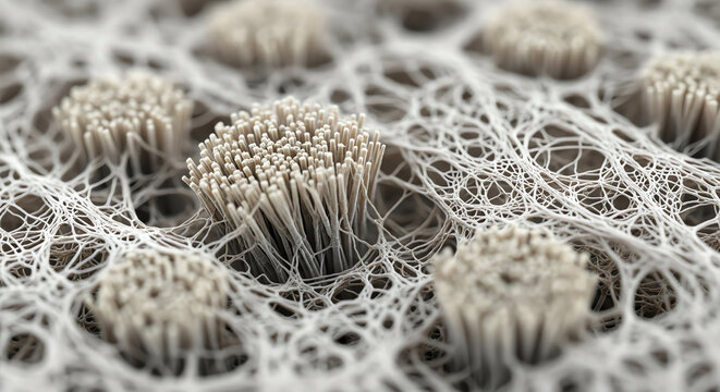 Fuzzy Mushroom Like Stalks with Intricate Netting