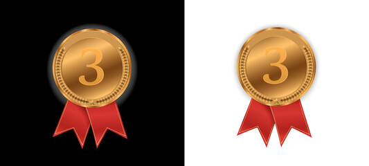 Bronze medal with tricolor ribbon, third-place award symbol on transparent background.