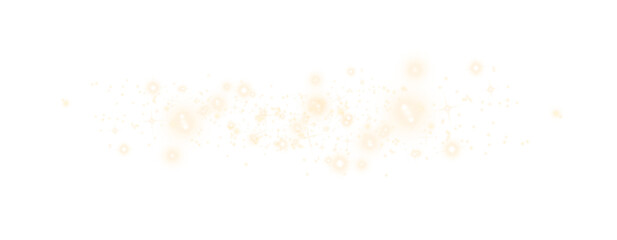 Golden glowing particles with bright light clusters and abstract sparkling energy flow on transparent background.