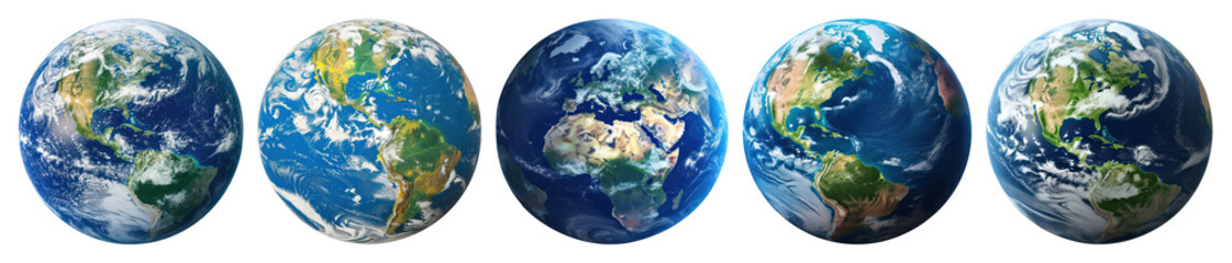 PNG Five Earth globes showcasing different continents element set on transparent background.