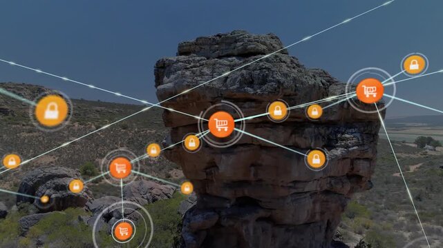 Marker appearing over rock, turning into cart, spawning locks, mapping secure commerce web