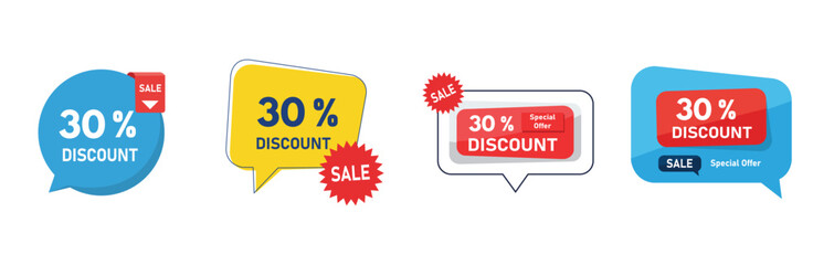 30% Discount Sale Badge Set – Modern Speech Bubble Offer Labels for Promotion and Marketing