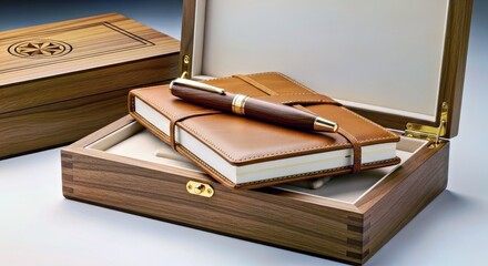 Luxury Pen and Notebook Set in Premium Wooden Presentation Box