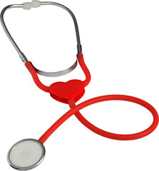 Red stethoscope with heart shape isolated on white background