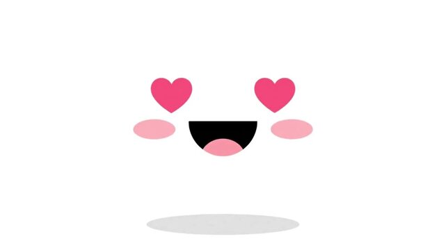 Cute kawaii happy face with big smile and blushing cheeks isolated on white background