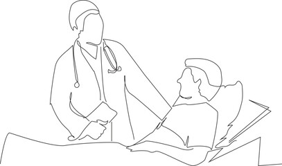 Doctor Visiting Patient in Hospital Bed Continuous Line Drawing Vector - Medical Consultation One Line Art Minimalist Doctor and Patient Sketch