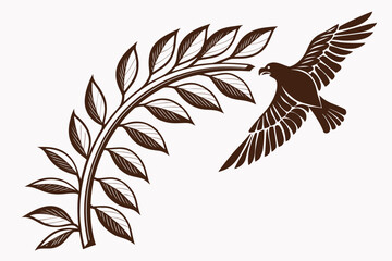 Obraz premium An eagle soars past a leafy branch, vector