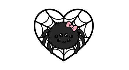 Cute Black Spider with Pink Bow in Heart-Shaped Web Symbolizing Love and Halloween