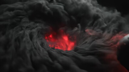 Horror Skull With Horns Emerging From Red Smoke With Dark Background
