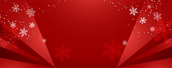 Christmas red background with snowflakes and light beams design