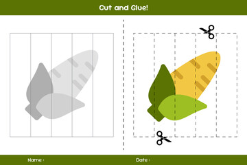 Cut and glue of corns. Education paper game for kids. Glue game for kids. Educational children's game. Template for cut and glue