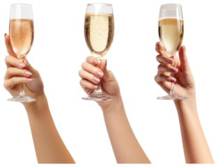 PNG Celebratory champagne toasting hands, element set on transparent background