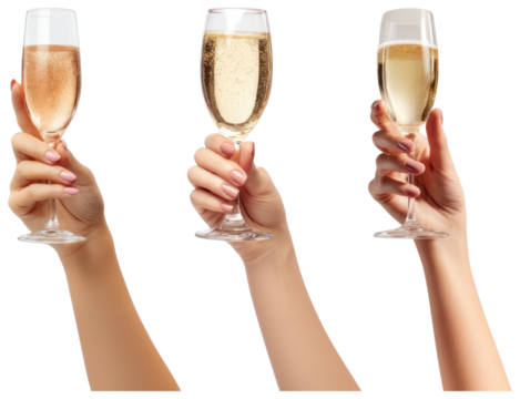 PNG Celebratory champagne toasting hands, element set on transparent background - Powered by Adobe
