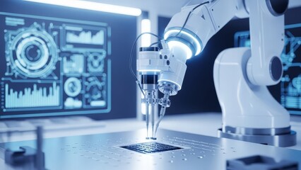 Robotic Arm Performing Precision Assembly in a Futuristic Factory