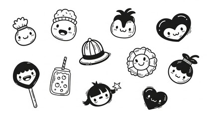 Charming hand-drawn doodle characters radiating joy and cuteness